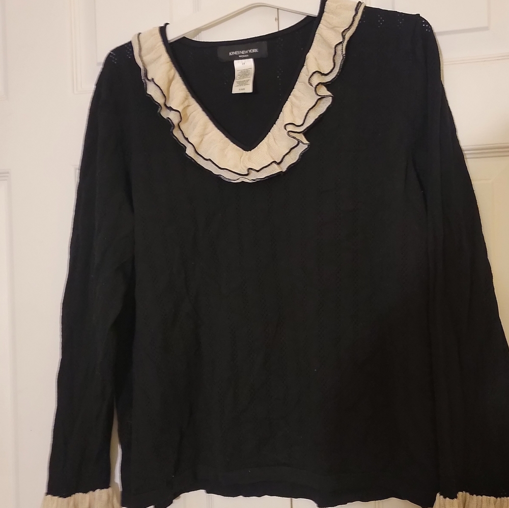 Jones New York French style Blouse Black White 2X